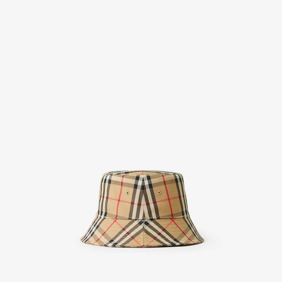 Mężczyźni|Kobiety Burberry Czapki i rękawiczki | Techniczny bawełniany kapelusz typu Bucket w kratkę w stylu vintage Archiwalny beż