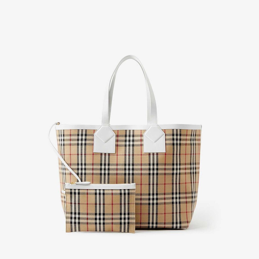 Kobiety Burberry Sprawdź|Tote|Na ramię | Duża torba londyńska Archiwalny beż/biały