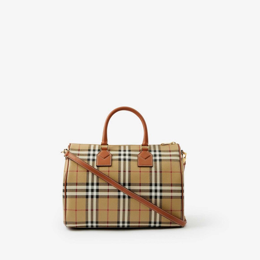 Kobiety Burberry Spersonalizowane prezenty|Sprawdź|Górny uchwyt|Crossbody | Torba do kręgli średniej wielkości w kratkę Archiwalny beż/briar brown