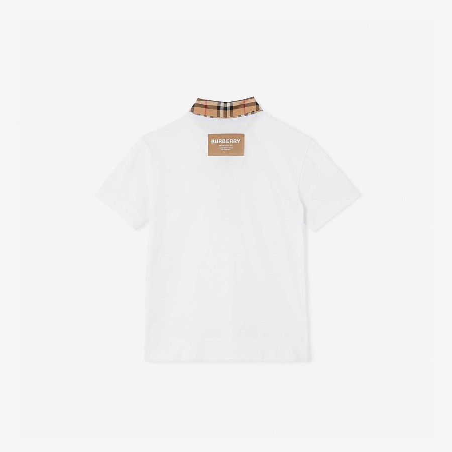 Dzieci Burberry Stroje kąpielowe|Koszulki polo i T-shirty | Koszulka polo z bawełnianej piki w stylu vintage w kratkę Biały